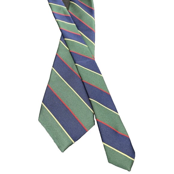 Brooks Brothers REPP Men's Tie Silk Blend Green Red Yellow Blue Striped Designer - Picture 3 of 7